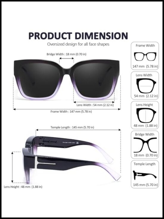 Polarized Fit Over Sunglasses Oversized Square UV Protection 2 Pack main image 5